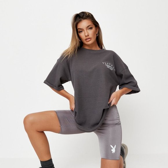 NWOT | Playboy x Missguided Lifestyle Soft Touch Biker Shorts|Size 4|Charcoal - Picture 2 of 7